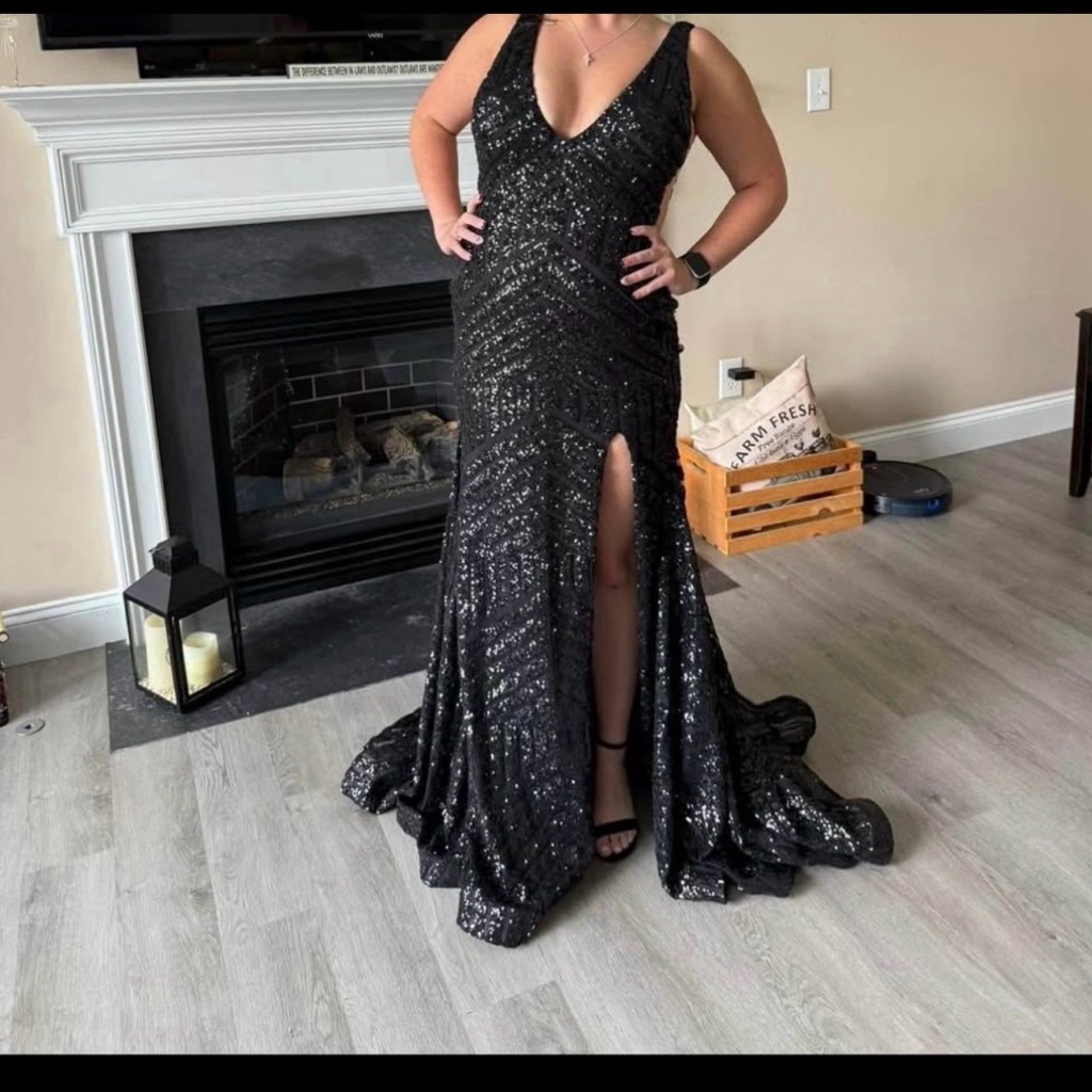 Sophisticated Black Sequin Prom Dress